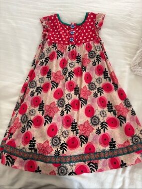 Matilda Jane Girls' Red-Pink Floral Cotton Dress with Button Yoke